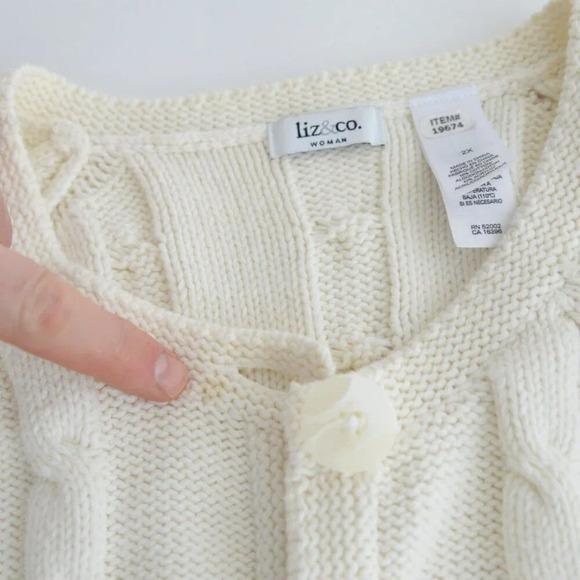 Vintage Liz & Co. Cream Knit Button Up Cardigan Sweater  Size 2X - Picture 12 of 12